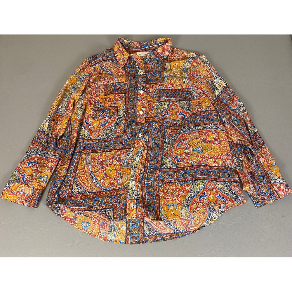 Jones New York Paisley Button Down Shirt Blouse Plus Size 1X Vibrant Long Sleeve
